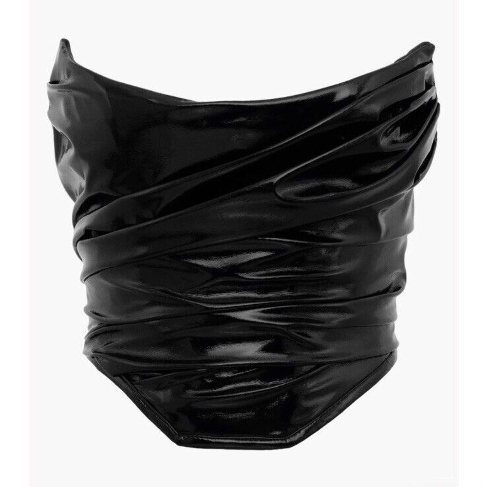 House Of Cb Marla Faux Patent Leather Corset Top Extra Small Black NWT - Picture 3 of 6